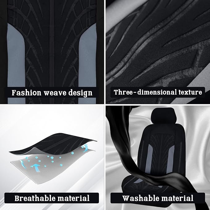 Car Seat Cover Full Set for Women with Floor Mats,3D Air Mesh Car Seat Cover with 5mm Composite Sponge Inside,Universal Fluffy Steering Wheel Cover, Accessories Full (Blake)
