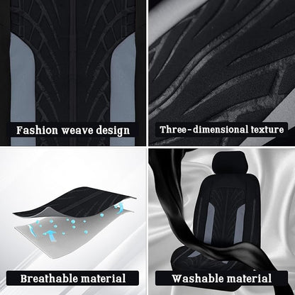 Car Seat Cover Full Set for Women with Floor Mats,3D Air Mesh Car Seat Cover with 5mm Composite Sponge Inside,Universal Fluffy Steering Wheel Cover, Accessories Full (Blake)