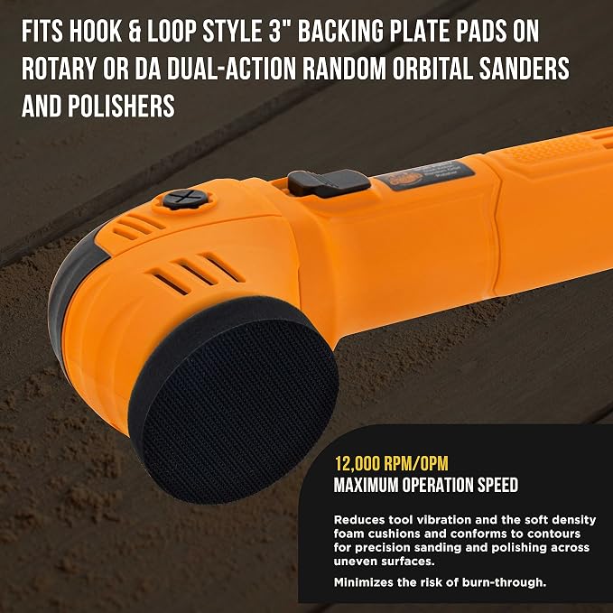 Dura-Gold Pro Series 3" x 10mm Soft Density Interface Pad, 3 Pack - Hook & Loop Foam Protection Cushion, Used Between Sander Sanding Discs, Polisher Polishing Pads & Backing Pads, Drill - Auto Detail