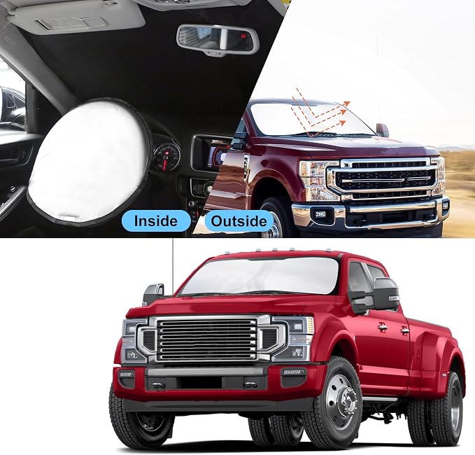 TINGLU Sun Shade for Ford Super Duty F250 F350 F450 F550 2017-2022 Accessories Windshield Sun Shade Window Shade UV Rays Protection Sun Visor Cover with Steering Wheel Sunshade Storage Bag