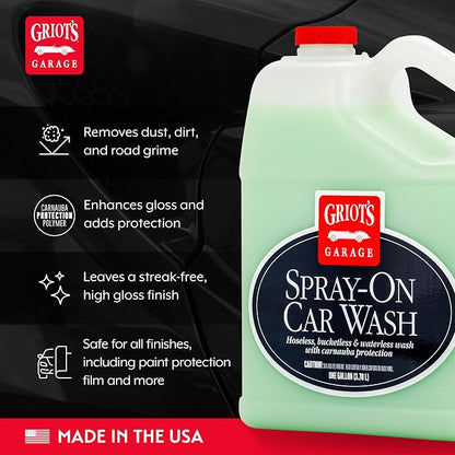 Griot's Garage Spray-On Car Wash for Vehicle Cleaning and Detailing, Rinseless and Waterless, No Hose and Bucket Needed, With Carnauba Wax Protection, 11066, One Gallon