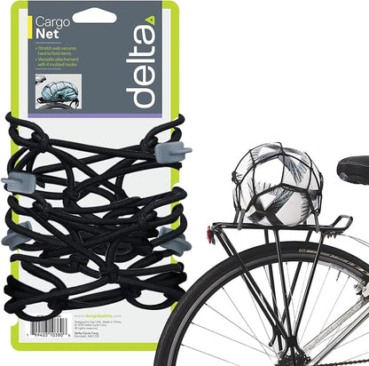 Small Cargo Net by Delta Cycle - Expandable Bungee Net with Hooks Stretches to 22" x 22" - Bike Cargo Net Keeps Your Gear Tightly in Place for Bikes & Kayaks
