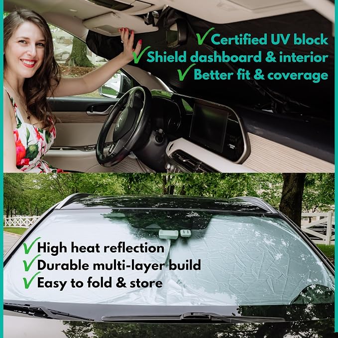 Windshield Sun Shade | Compatible for Audi A6 2019-Present | Certified 99.87% UVB & 99.02% UVA Car Sun Shade. Award Winning Sunshade - Patented Technology | Car Shades by Kinder Fluff