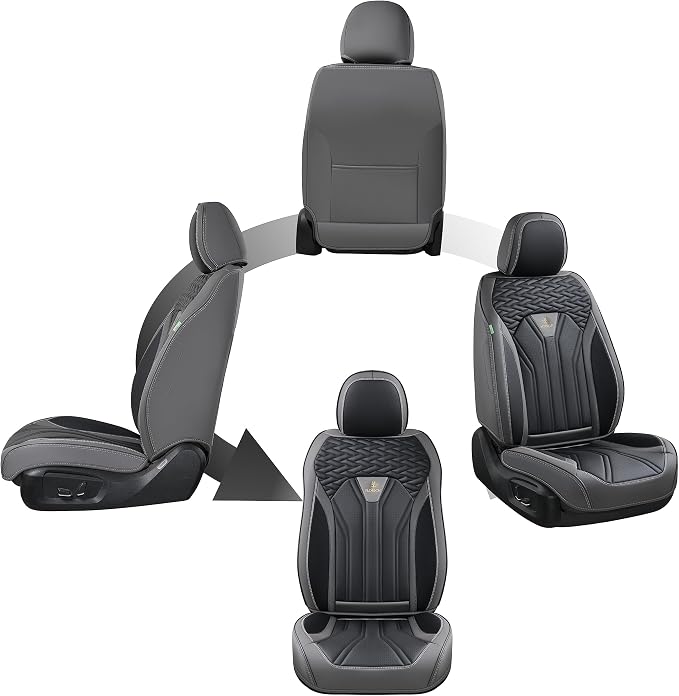 FLORICH Seat Covers for Cars, Waterproof Seat Covers, Leather Car Seat Covers 2 Pack, Universal Seat Cushion Protector for Most Cars Trucks SUV-Gray&Black