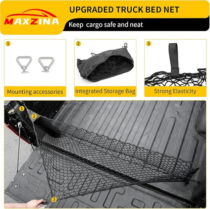 Cargo Net Compatible with 2015-2026 Ford F150 2017+ F250 F350 F450 Truck Bed Cargo Net 4.10'×1.51' Double Layer Envelope Style Dense Mesh Trunk Organizer for 2025 F-150 Exterior Accessories