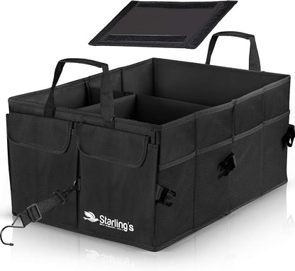 Car Trunk Organizer – Large Collapsible Storage Box with Adjustable Compartments – Heavy-Duty Cargo Organizer for SUV, Truck & Car – Non-Slip Waterproof Trunk Storage Bin for Groceries & Tools