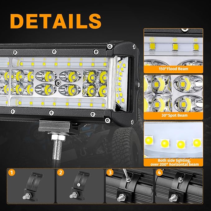 Muto-Beam Side Shooter LED Light Bar, 20 Inch 320W Quad Row Light Bar LED Fog Lights Off Road Driving Spot Flood Combo Work Lights for Truck UTV ATV Pickup SUV Boat