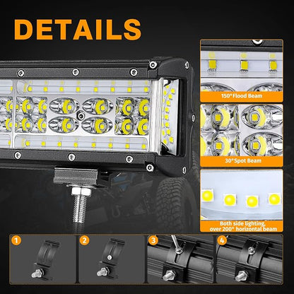 Muto-Beam Side Shooter LED Light Bar, 20 Inch 320W Quad Row Light Bar LED Fog Lights Off Road Driving Spot Flood Combo Work Lights for Truck UTV ATV Pickup SUV Boat