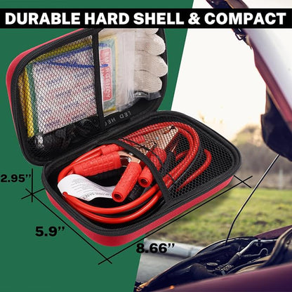 Car Roadside Emergency Kit with Battery Jumper Cables,Car Accessories for Men or Women,Automotive Safety Kit for Car,Vehicle, Truck or SUV,Gifts for Men or Him,Red