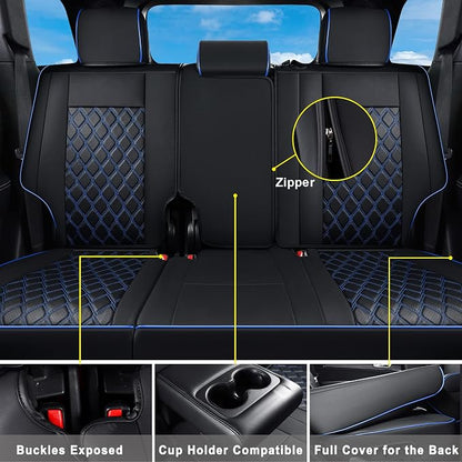 Huidasource Upgrade Grand Cherokee Seat Covers, Full Coverage Waterproof Leather Car Seat Covers, Custom Seat Cushion Protector Fit for Grand Cherokee 2011-2021 (Full Set/Black&Blue)