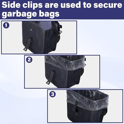 BFXM Car Trash Can, 2.8 Gallons Foldable Car Garbage Can, Collapsible Hanging Car Trash Bin for Car Seat, Leakproof Garbage Bags, Car Interior Accessories