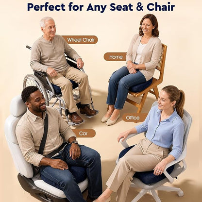 TushGuard Seat Cushion - for Office Chair, Car Seat, Airplane, Bleacher - Sciatica & Coccyx Pain Relief Desk Chair Cushion for Long Sitting Office Workers, Car Drivers(Blue, XXX-Large)