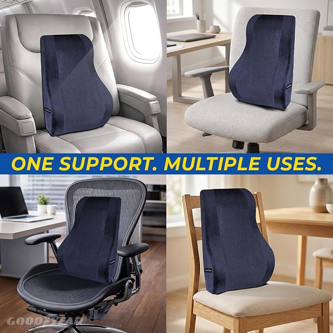 Ergonomic Lumbar Support Pillow for Office Chair and Car Seat - Memory Foam Back Support Lumbar Pillow, Premium Cushion Chair Support for Lower Back Pain Relief and Versatile Use - Black (Blue)