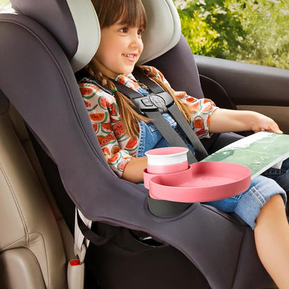 Munchkin Carseat Tray with Miracle 360 Sippy Cup for Toddlers 1-3 - Travel & Road Trip Accessory for Kids, Mess-Free Snacking and Spill Proof Drinking in The Car, Pink