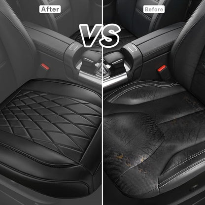 CAR PASS 2 Pack Leather Front Car Seat Covers, Bottom Seat Covers Full Wrapped with Storage Pocket, Anti-Slip Leather Seat Protectors,Waterproof Seat Cushion Pad Universal Fit Sedan SUV Truck, Black