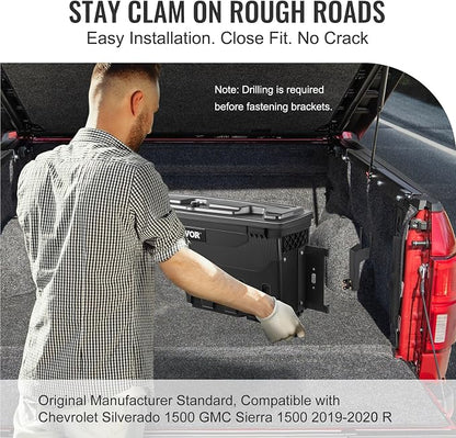 VEVOR Truck Bed Storage Box, Compatible with Chevrolet Silverado 1500 GMC Sierra 1500 2019-2020 R, Waterproof ABS Wheel Well Tool Box with Lockable Lid, 6.6 Gal/25 L Toolbox, Passenger Side, Black