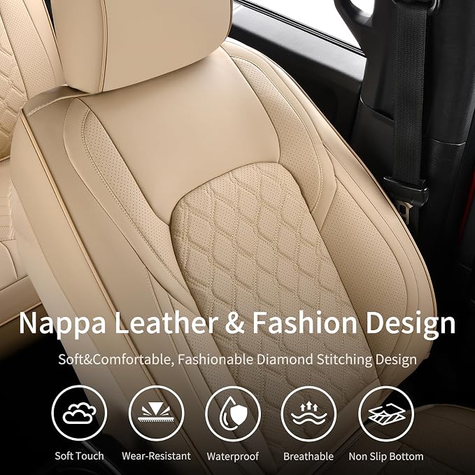 Huidasource Tacoma Front & Rear Full Set Seat Covers Fit for Toyota Tacoma 2016-2023 Double & Crew Cab SR SR5 Limited TRD Sport/Pro/Off Road, Automotive Car Seat Cushion Cover (Full Set/Beige)