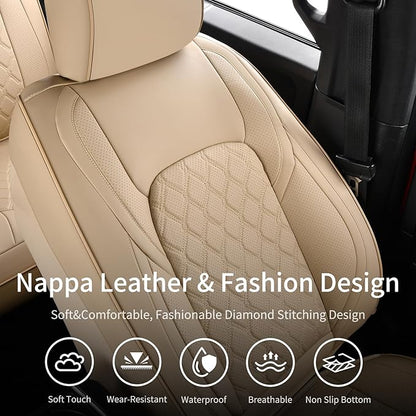 Huidasource Tacoma Front Leather Seat Covers, Car Seat Cushion Cover Fit for 3rd Gen Toyota Tacoma 2016-2023 SR SR5 Limited TRD Sport/Pro/Off Road All Cab Front Row (Front Pair/Beige)
