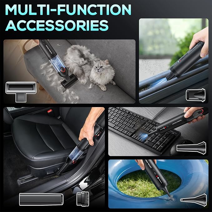 Cordless Car Vacuum, 21KPa Portable Handheld Car Vacuum Cleaner | Pre-filter & HEPA Filter System, 7800mAh Battery, Mini Vacuum with Multi Nozzles for Car, Home, Office, Pet Hair Cleaning