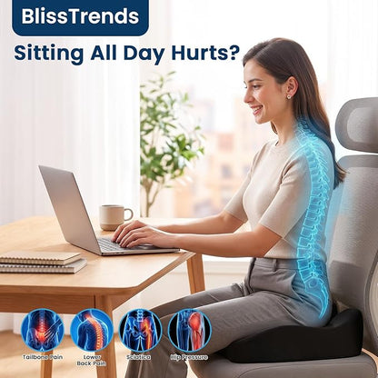 BlissTrends Seat Cushion with Velvet Cover, Thick Memory Foam Cushions for Office Chair, Car Seat, Airplane, Relieving Pressure Tailbone Sciatica Back Pain for Long Sitting, Car Drivers 4.7in Black