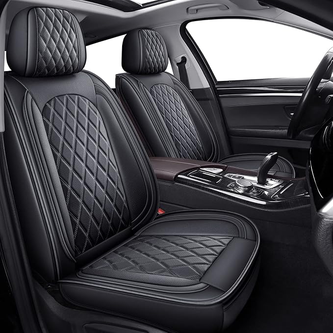 MIROZO Front Seat Covers for Car, Car Seat Covers Black Car Seat Protectors Waterproof Automotive Seat Covers Vehicle Cushion Cover Breathable Fit for Most Sedan, Truck and SUV (Black,2PCS)