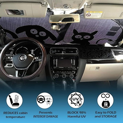 Car Windshield Sunshade with Pet Design, Cute Dog & Cat Cartoon Front Windshield Sun Shade Foldable Sunshade Blocks Heat UV Rays, Protect Interior Keep Cool, Fits Cars SUV Truck - Medium