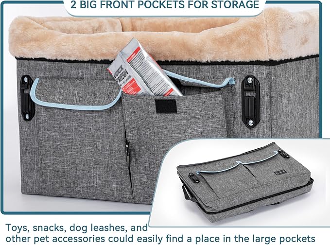 Petsfit Dog Car Seat Medium Sized Dog or 2 Small Dogs with Patent Buckles, Washable Pad, Dog Booster Car Seat for Dogs Up to 45 lbs (Medium, Light Grey)
