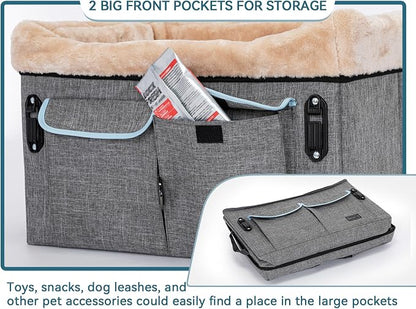 Petsfit Dog Car Seat Medium Sized Dog or 2 Small Dogs with Patent Buckles, Washable Pad, Dog Booster Car Seat for Dogs Up to 45 lbs (Medium, Light Grey)