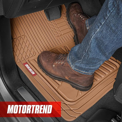 Motor Trend FlexTough™ Advanced Beige Rubber Car Floor Mats – Heavy Duty Trim to Fit All Weather Floor Mats for Cars Truck SUV - Automotive Car Interior Floor Liner Protection - Universal Fit