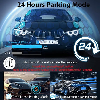 Mirror Dual Dash Camera,4K and 2.5K Dash Cam with Voice Control Rear View Mirror Camera and WiFi,GPS Dashcam for Cars with WDR Night Vision, G-Sensor, 24 Parking Monitor ABS (Include 64GB Card)