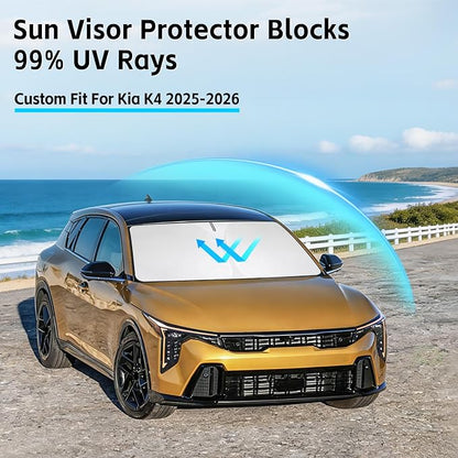 Windshield Sun Shade for Kia K4 2025 2026 Sunshade 300T Windshield Cover Shield Protector Blocks UV Rays Custom Fit K4 Front Window Shades Windshield Accessories Keep Cool Foldable