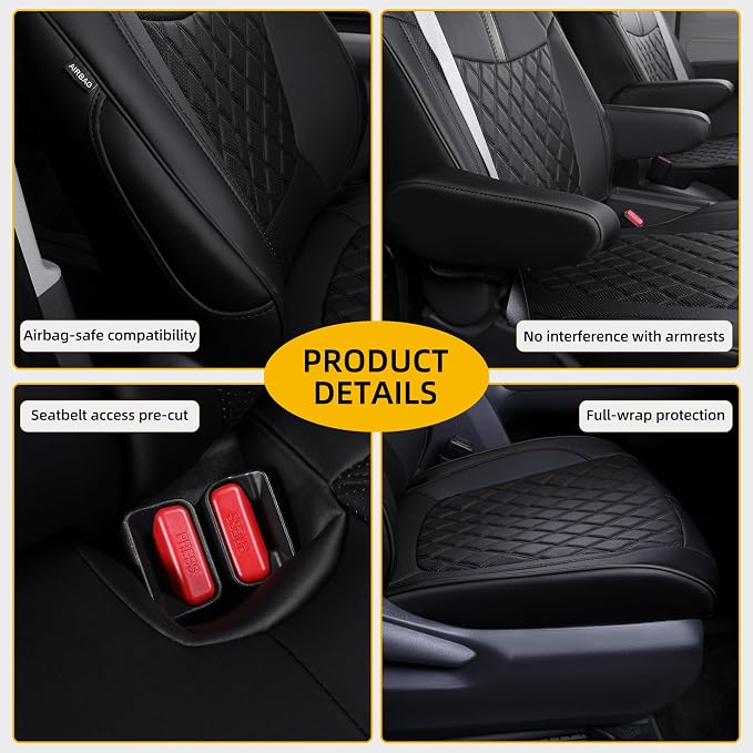 Custom Fit Sienna Seat Covers for 2021-2026 Toyota Sienna 7-Passenger XLE XSE Woodland Limited Platinum [Ottoman Not Covered], Waterproof Faux Leather Full Set Airbag Compatible (Black)
