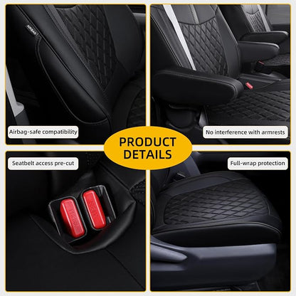 Custom Fit Sienna Seat Covers for 2021-2026 Toyota Sienna 7-Passenger XLE XSE Woodland Limited Platinum [Ottoman Not Covered], Waterproof Faux Leather Full Set Airbag Compatible (Black)