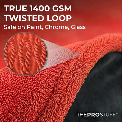 The Pro Stuff® Car Drying Towel 1400 GSM - Ultra Absorbent Twisted Loop Microfiber Towel for Auto Detailing, Scratch-Free Lint-Free Streak-Free Dual-Sided Car Wash Cloth, XL 24"x36"