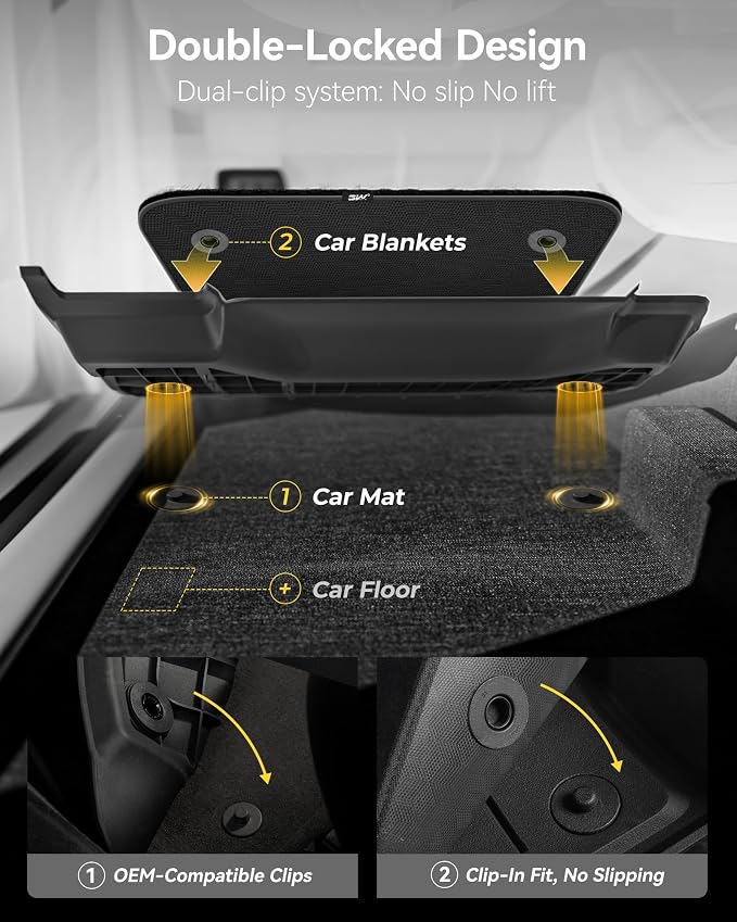 3W Floor Mats with Carpets for 2025 2026 Tesla Model Y Juniper Only Fit Standard 5 Seat Metal Pedal Liner & Rear Cargo Mat & Backrest Mats Anti-Slip All Weather TPE Car Accessories, Black, Vigormold™