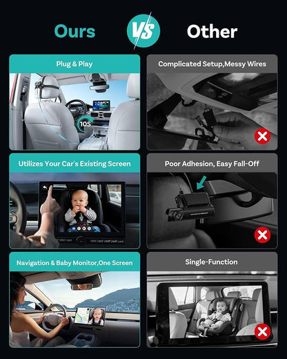 OTTOCAST Baby Car Camera 2026,Wireless CarPlay Adapter (No Android Support) | Display the Baby View on the Original Car Screen,Split Screen for Navigation & Baby Monitor,Wired CarPlay to Wireless