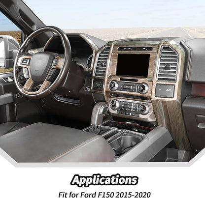 JeCar 16PCS Wood Grain Interior Trim Kit Fit for Ford F150 2015-2020 Interior Accessories