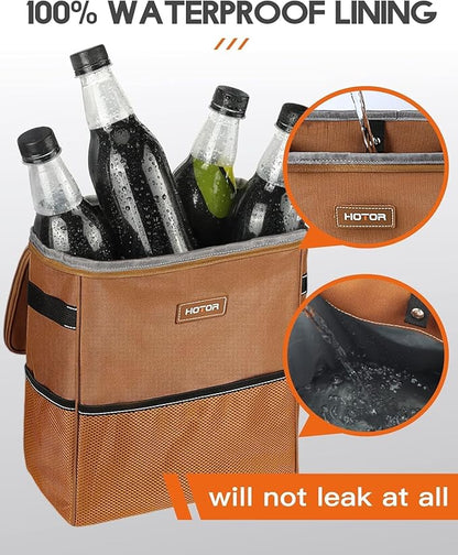 HOTOR 3 Gallons Car Trash Can, Ultra Large Capacity Organizer and Storage with Adjustable Straps & Magnetic Snaps, Waterproof Car Accessory for Interior Car Stuff Storage, Brown