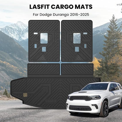 LASFIT Trunk Mat & Backrest Mat for Dodge Durango 2011-2026, Fit 2nd Row Bench Seat(7 Seats) & 2nd Row Bucket Seat (6 Seats), Not for 5 Seats, All Weather TPE Custom Fit Car Mat Cargo Liner, Black