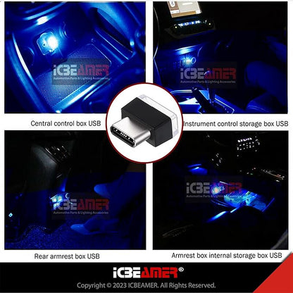 ICBEAMER Type C Adapters Atmosphere Light 1-Pack (Blue) | Universal Plug-in Miniature LED Night Light for Car Interior and Trunk Ambient Lighting, Easy Installation, Energy Efficient