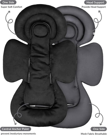 TinlyFinly Infant Car Seat Insert with Removable Cushion for Preemie to Toddler, Reversible Newborn Carseat Insert for Baby Head Body Support, Fits for Stroller, Baby Swing, Bouncer (Pure Black)
