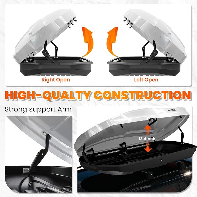 26 Cu Ft Cargo Box, Hard Shell Roof Cargo Carrier with Security Keys, 87.20" x 38.19" x 17.36" Roof Box, Dual-Sided Opening, Tool-Free Install, White