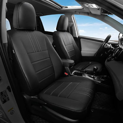 FREESOO RAV4 Seat Covers Full Set Custom Fit for Toyota Rav4 Gasoline LE (NOT for Hybrid) 2013 2014 2015 2016 2017 2018, Faux Leather Car Seat Cover, Airbag Compatible, Black