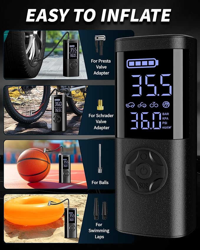 TEMOLA Portable Car Jump Starter with Air Compressor, 150PSI Car Battery Jump Starter, 12V Battery Jumper Starter Portable, Tire Inflator with LCD Display & LED Light for Gas and Diesel Vehicles