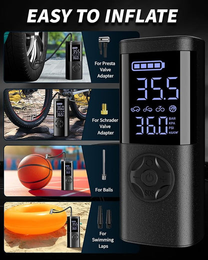TEMOLA Portable Car Jump Starter with Air Compressor, 150PSI Car Battery Jump Starter, 12V Battery Jumper Starter Portable, Tire Inflator with LCD Display & LED Light for Gas and Diesel Vehicles