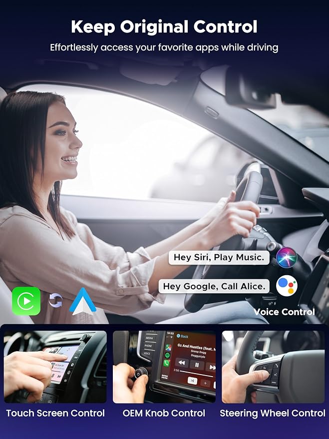 3-in-1 Wireless CarPlay Adapter 2026, Convert Wired to Wireless Apple Car Play/Android Auto or HDMI for Fire TV Stick [Metal&Glass Case] Screen Mirroring, Car TV Mate Pro Max, Fit for 2016+ Cars-Black