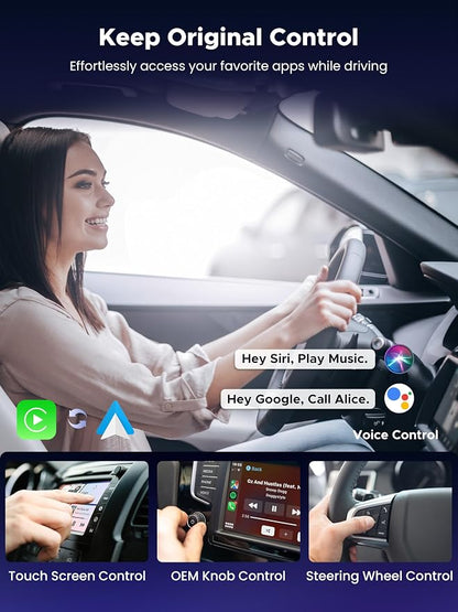 3-in-1 Wireless CarPlay Adapter 2026, Convert Wired to Wireless Apple Car Play/Android Auto or HDMI for Fire TV Stick [Metal&Glass Case] Screen Mirroring, Car TV Mate Pro Max, Fit for 2016+ Cars-Black