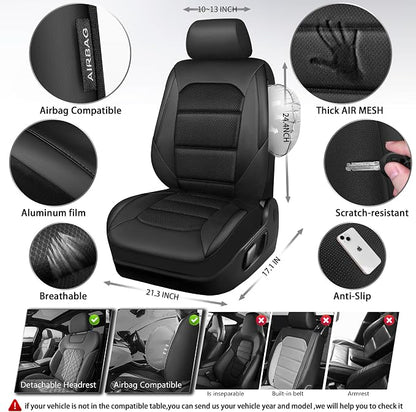 CAR PASS Memory Foam Car Seat Covers,Air Cool Mesh Thick Seat Covers Front Seats,Black Metal Film Leather Seat Cover for Car,Universal Automotive Comfort for Most Car,Truck,Airbag Compatible,All Black