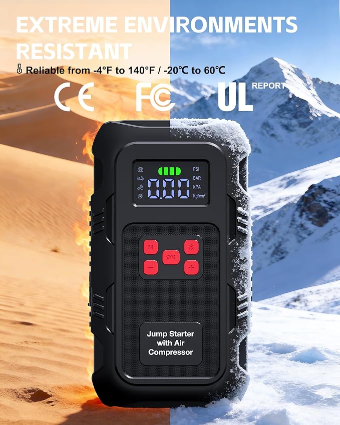 5000A Jump Starter with Air Compressor, Portable Car Battery Jump Starter with 150 PSI Tire Inflator for Up to 10.0L Gas and 8.0L Diesel Engines, 12V Jump Box Battery Charger Booster(Red)