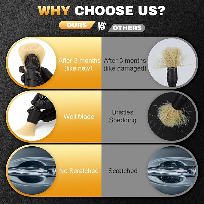 7PCS Car Detailing Brush Set,Boars Bristle Car Cleaning Detail Brush kit,Ultra Soft No Scratch Car Dust Brush,Car Interior Detailing Brushes Kit,Detail Brush Car Detailing for Interior Exterior(black)